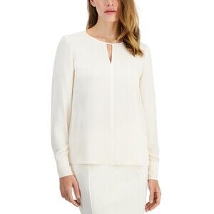 Anne Klein Women's Long-Sleeve Cut-Out Blouse, Anne White, XS